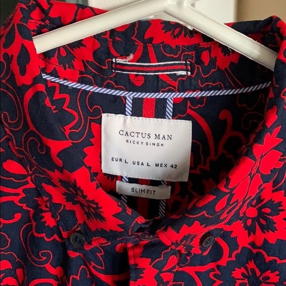 Navy and Red Floral Button Up - Picture 2 of 3